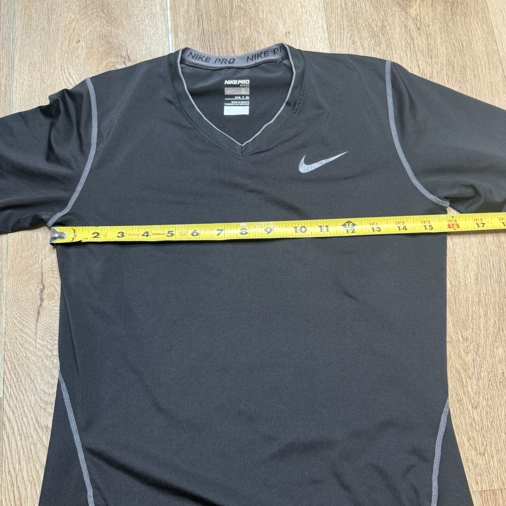 Nike Pro Fitted Top Womens V Neck Small Black T Shirt Performance Active - Picture 6 of 7